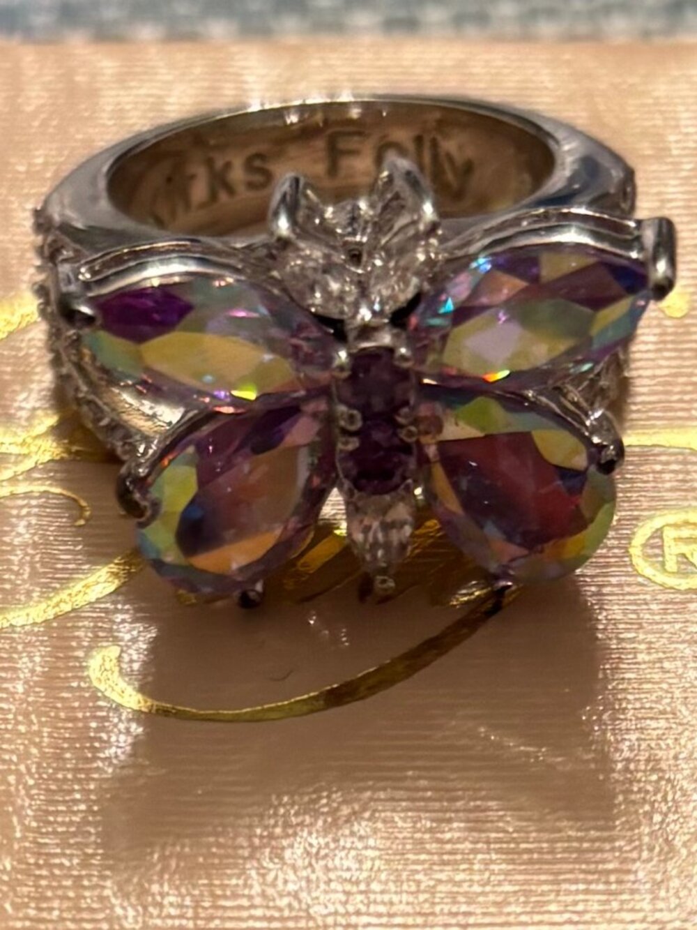 Kirk's Folly Butterfly Ring with Rhinestones, size 6 1/2